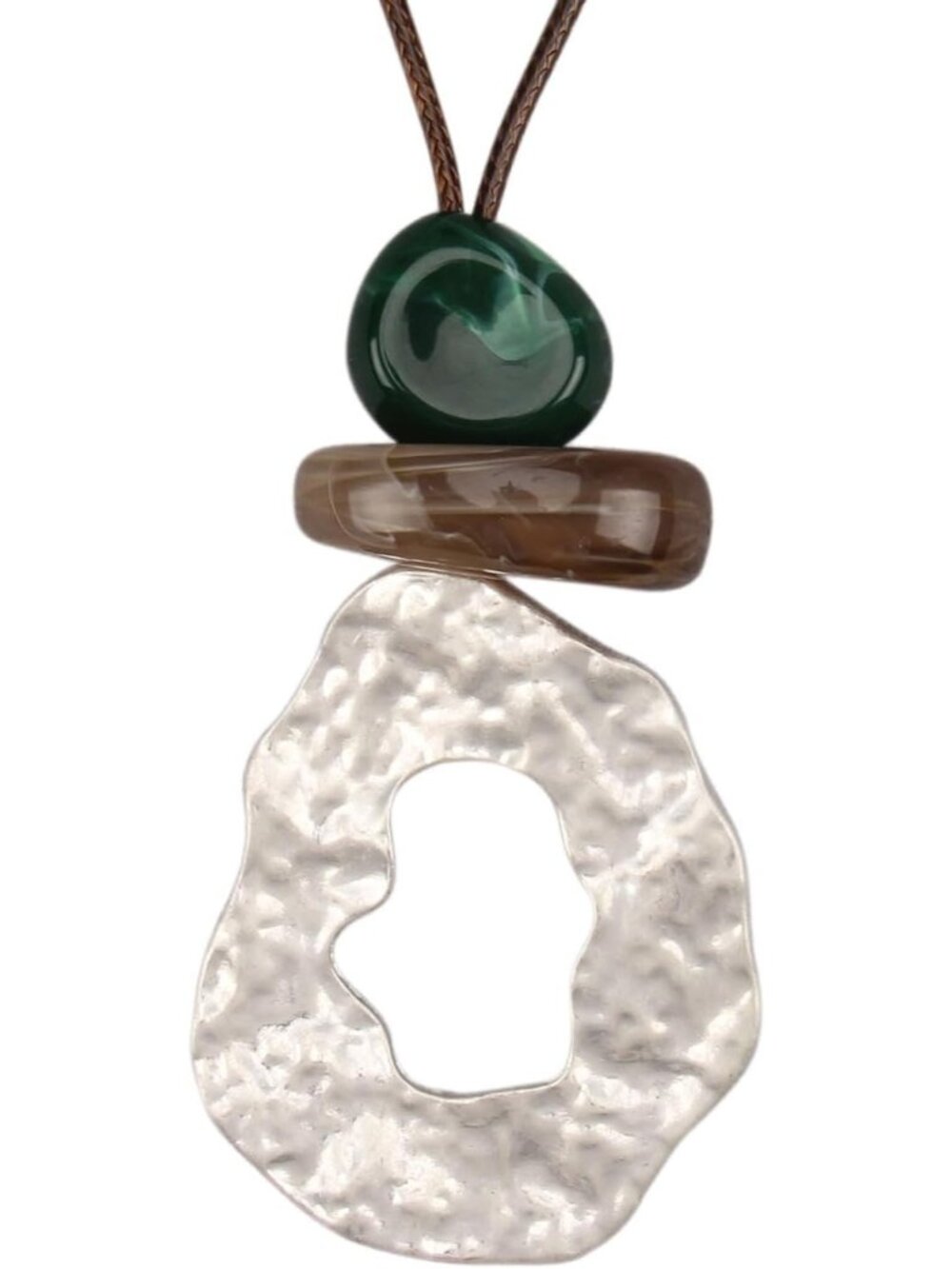 Women's Silver Green Brown Pendant Abstract Geometric Hollow Statement Necklace